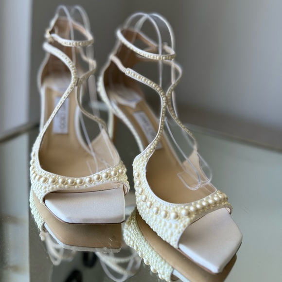 New JIMMY CHOO Azia 75 faux pearl-embellished satin sandals $2,595 - Picture 12 of 13